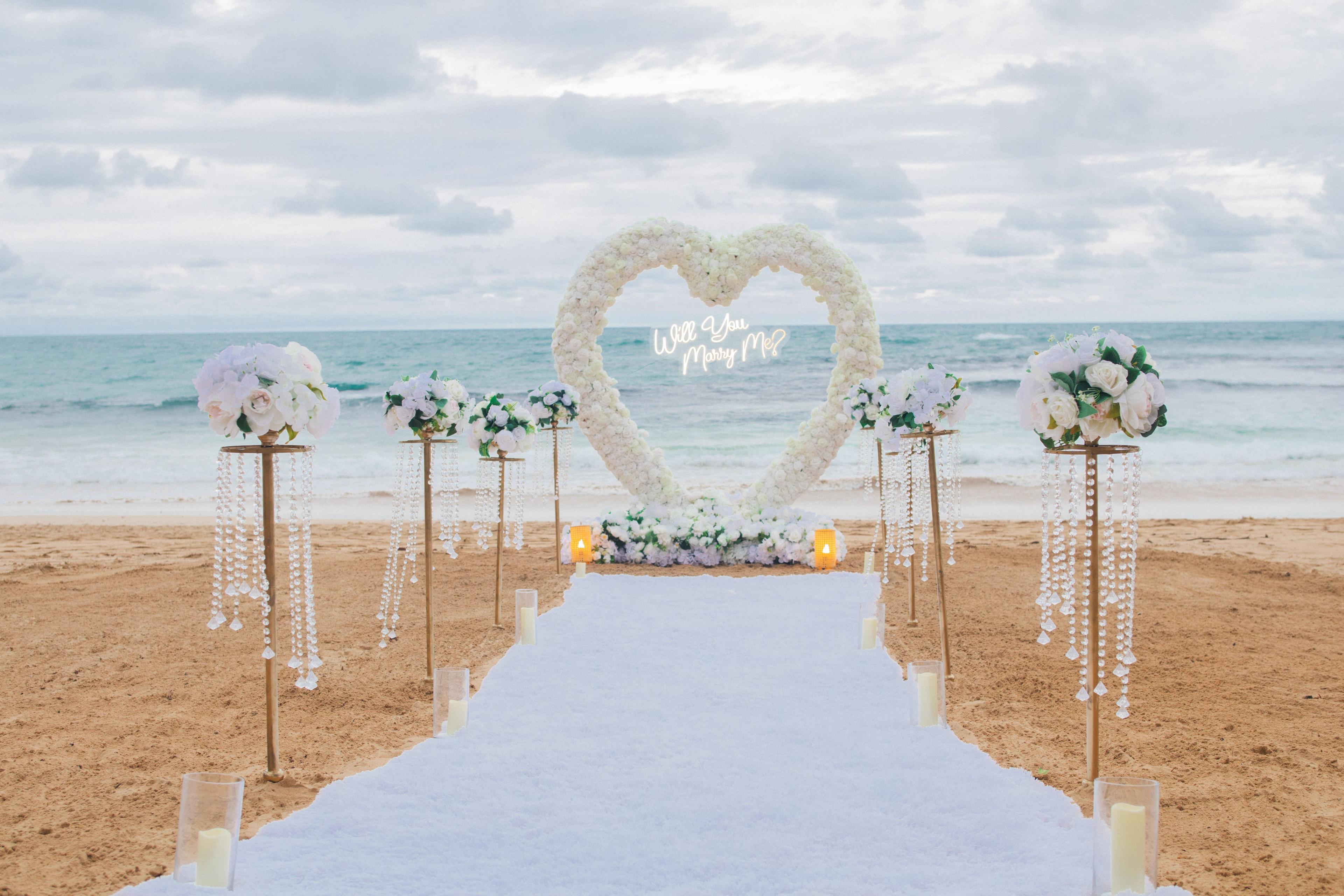 Love by the Ocean marriage proposal setup in Punta Cana