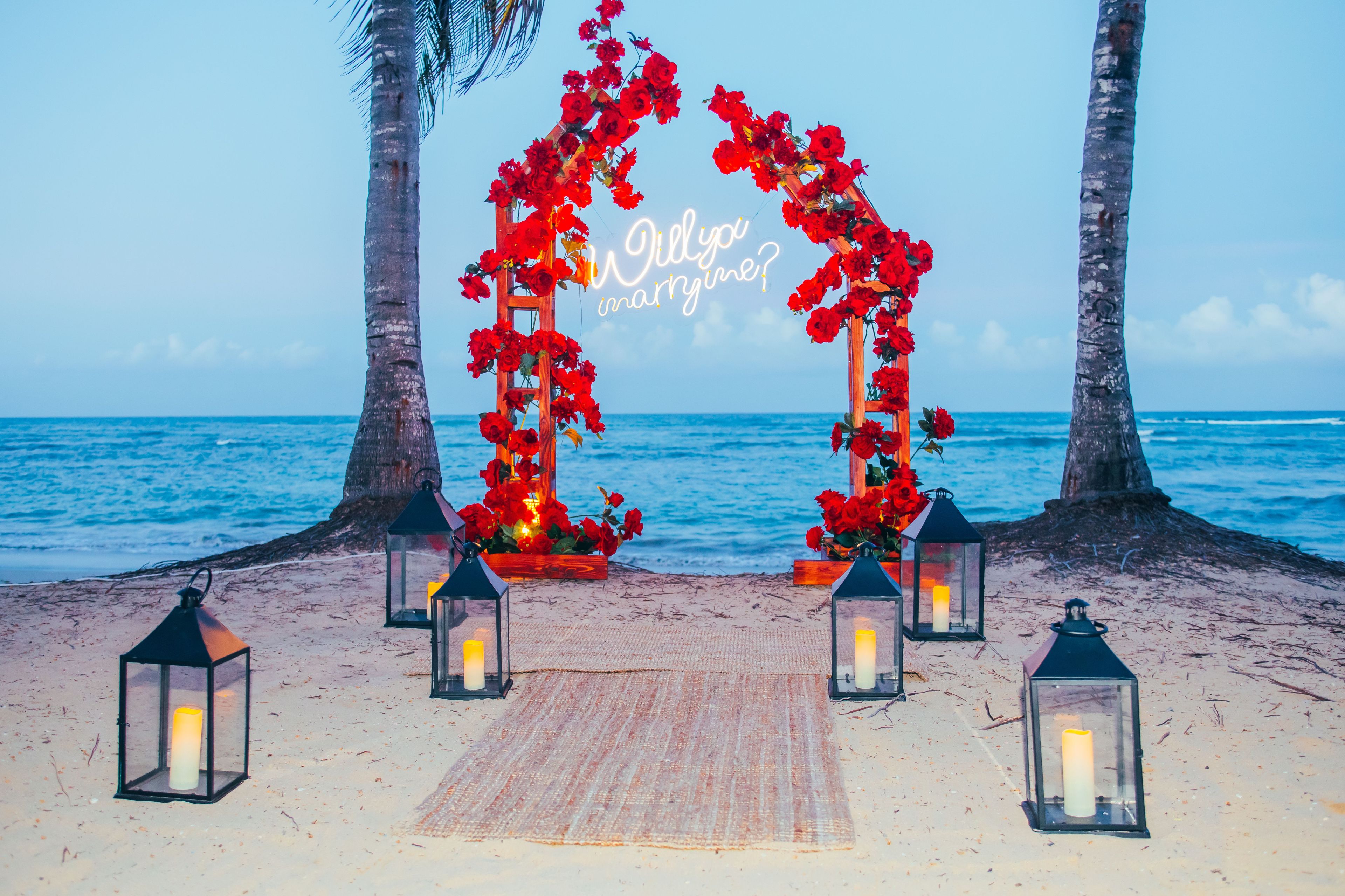 Cenário de pedido de casamento Essência de Nós em Punta Cana